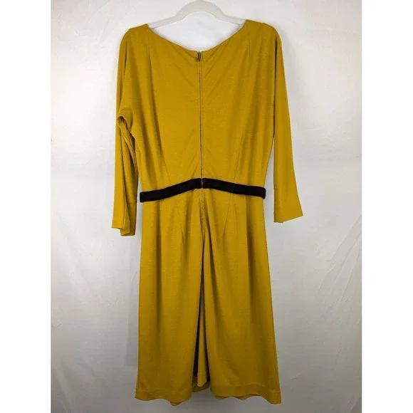 Anthropologie Velvet Belted Midi Dress Size M Yellow Long Sleeve Western Preppy - Picture 6 of 10